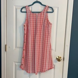 Pink and white summer dress with frayed hem